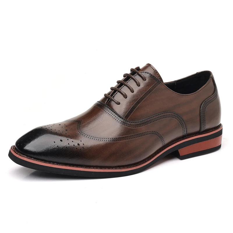 Men's Brogue Leather Shoes Fashionable Comfortable Business Formal Derby Shoes UK Style Carved Floral Design-SJ2001