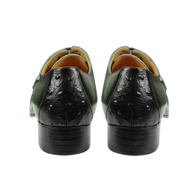 Luxury Men's Oxford Dress Shoes – British Carved Wingtip Leather Lace-Ups in Black & Green