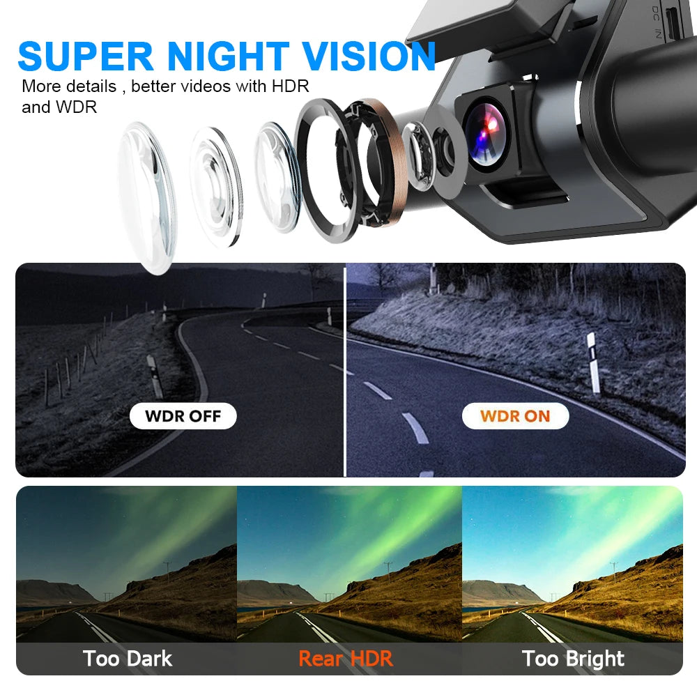 Car Dash Cam 4 Channel Black Box Driving Camera 1080P IPS Front Left Right Rear Night Vision Loop Recording 24H Parking Monitor