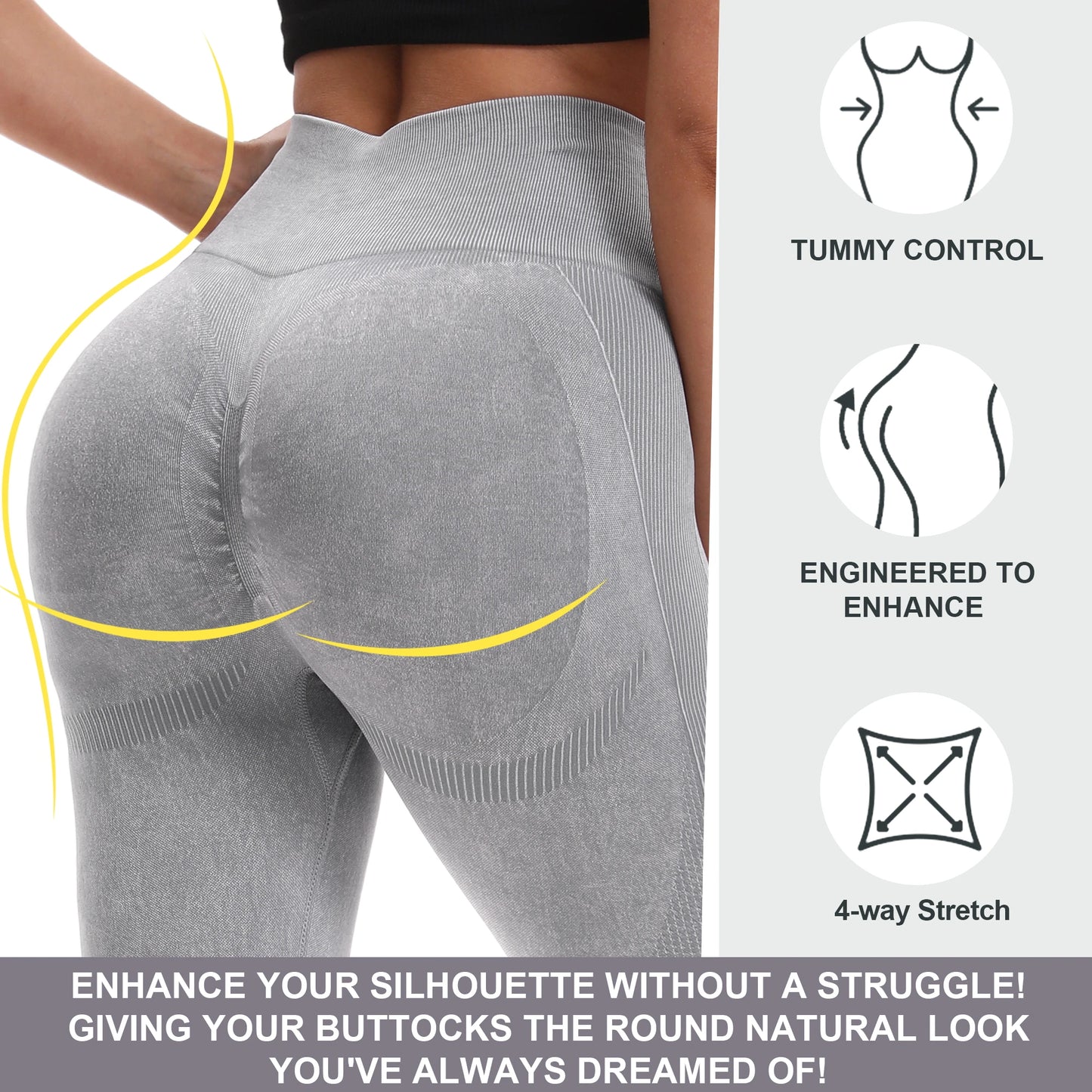2 Pack Women's High Waisted Sexy Butt Lifting Seamless Solid Color Breathable Leggings