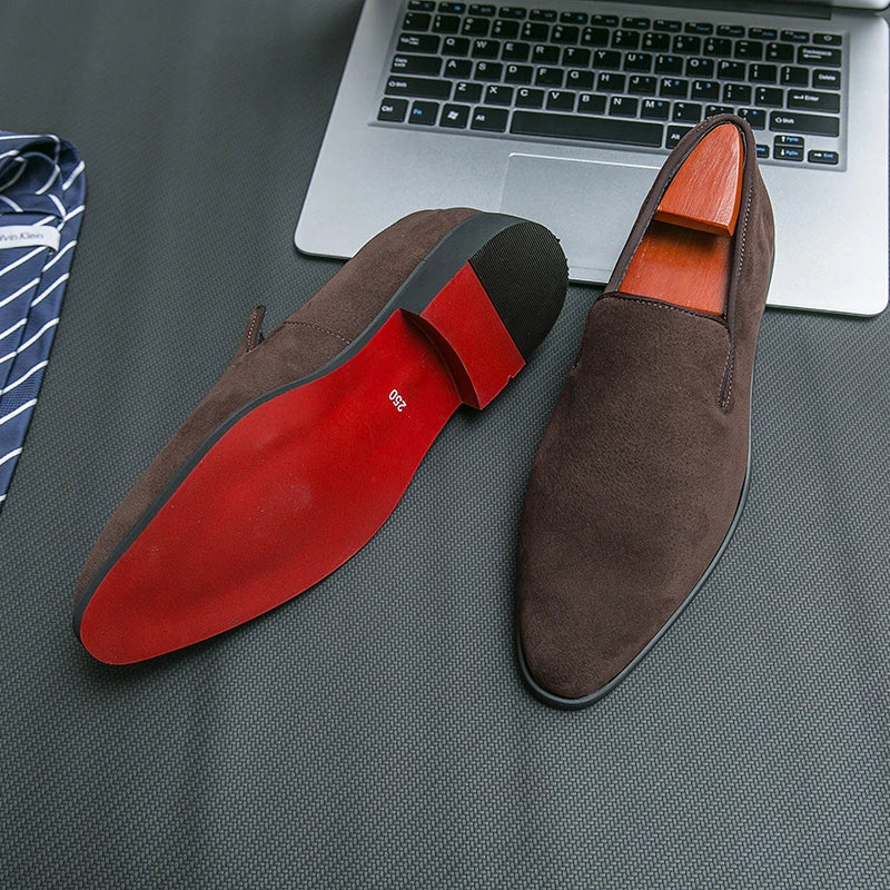 Italian Luxury Designer Men's Suede Loafers – Premium Business Dress & Party Shoes in Brown & Black