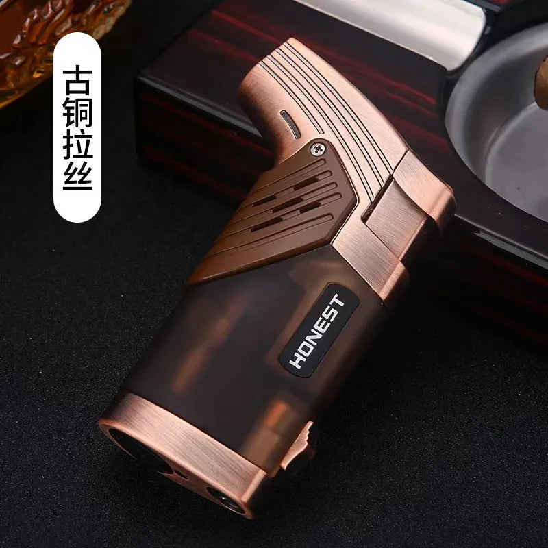 HONEST Windproof Cigar Lighter 2 Jet Torch Plastic Gas Butane Blue Flame Cigar Smoking Tool with Punch Gift Box for Cigar Man