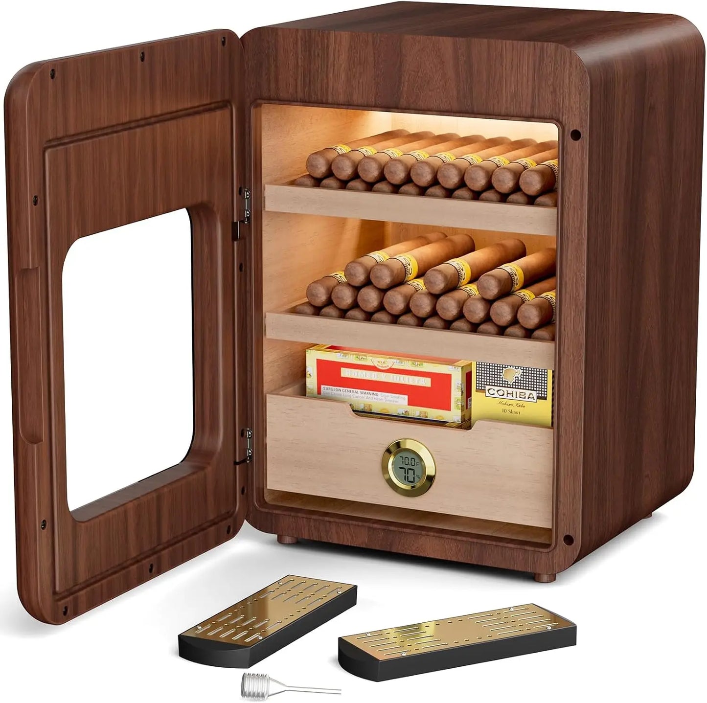 Cigar Humidor, Cigar humidor cabinet for  100-150 Cigars with LED Light Control System, 3 Layer Large Desktop Cigar Humidor