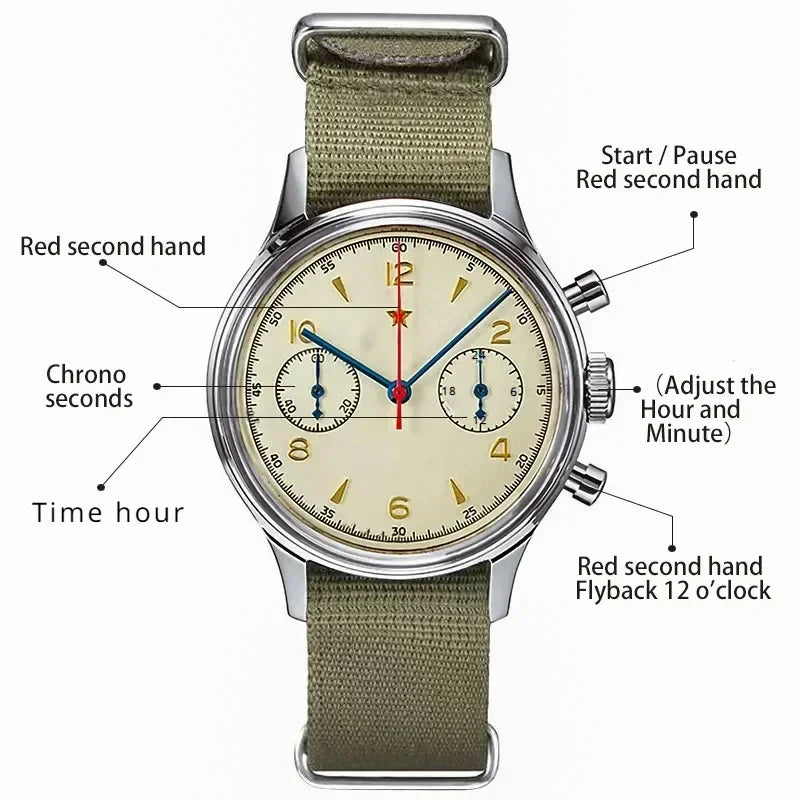 Men's watches 1963 pilot automatic watch 42mm waterproof retro quartz chronograph vintage dress watch