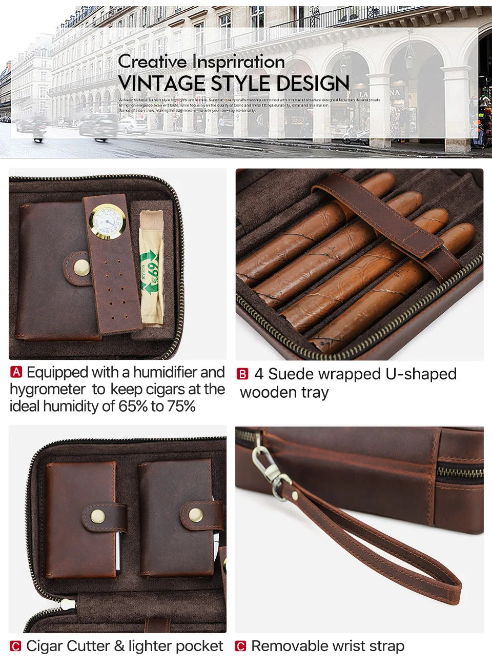 Portable Cigar Humidor With Hygrometer Cowhide Cigar Accessories Humidor Storage 4pcs Lighter Cutter Storage Box Humidor Luxury