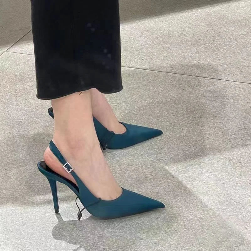 Blue High Heel Shoes for Female Pointed Fashion Sandals Sexy Thin Heels Slip-on Commuter Shoes Shallow Summer 2023 Women's Pumps