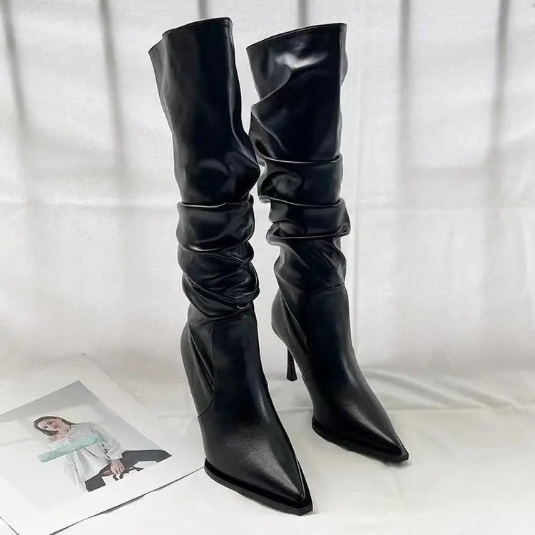Winter Women High Boots Fashion Pointed Toe Stiletto Heel Long Boots Ladies Elegant Knee High Boots Shoes Botas De Mujer