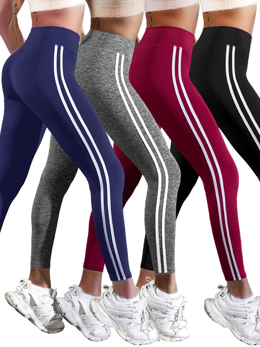 Breathable Casual Leggings with Side Stripe and High Waist