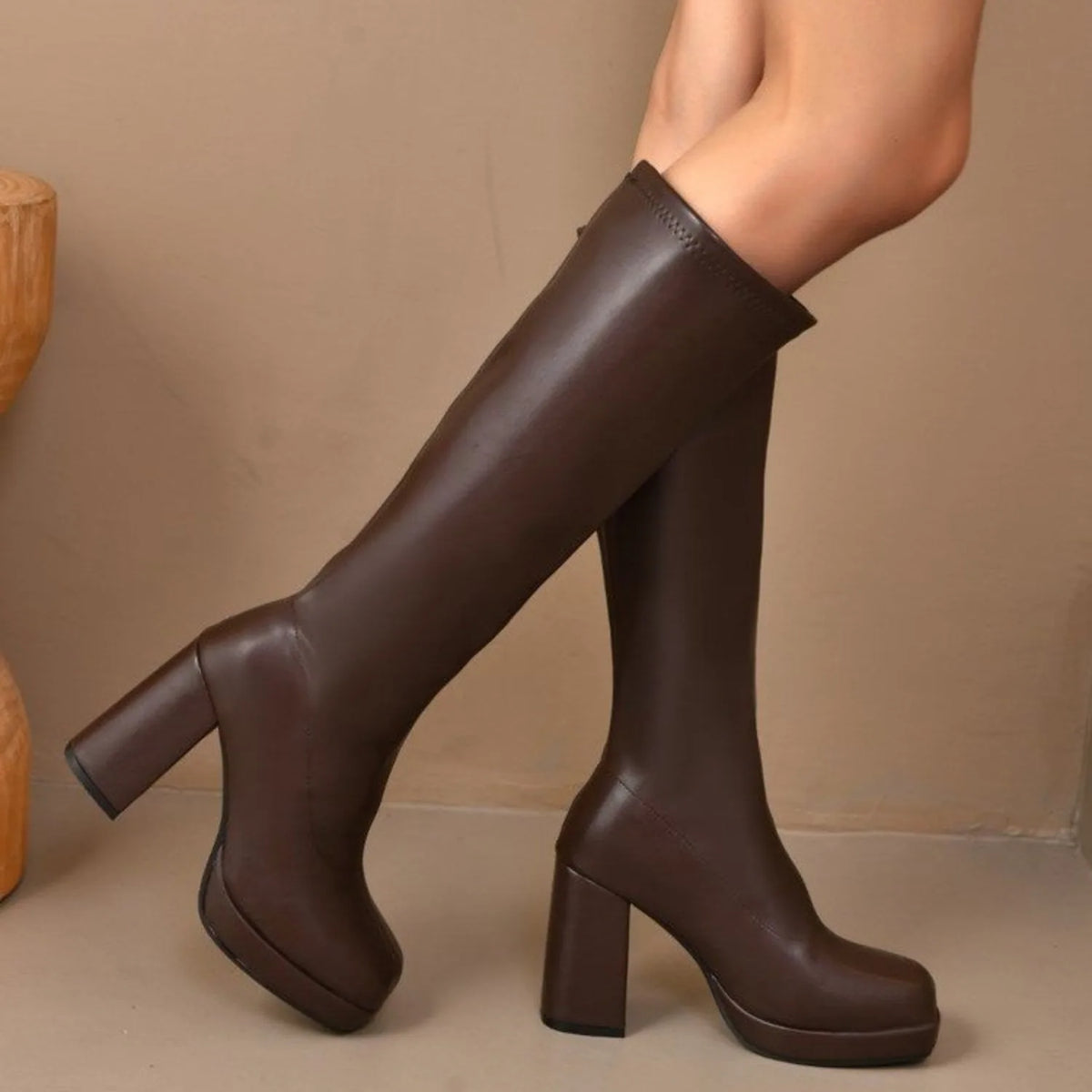 Women Knee Boots winter Autumn Fashion Retro Long Platform High Heels Comfortable Non Slip Outdoor Leather Boots Botas Mujer