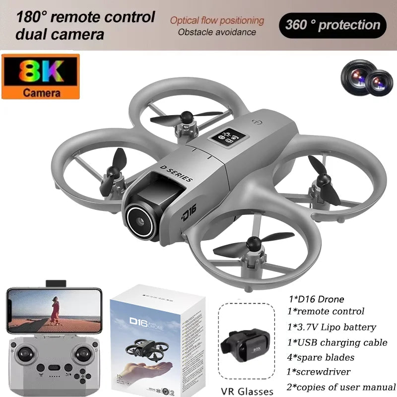 D16 Drone 8K HD With FPV Dual Camera RC Brushless Power Motor 5G WIFI Smart Obstacle Avoidance Profesional Aerial Quadcopter Toy