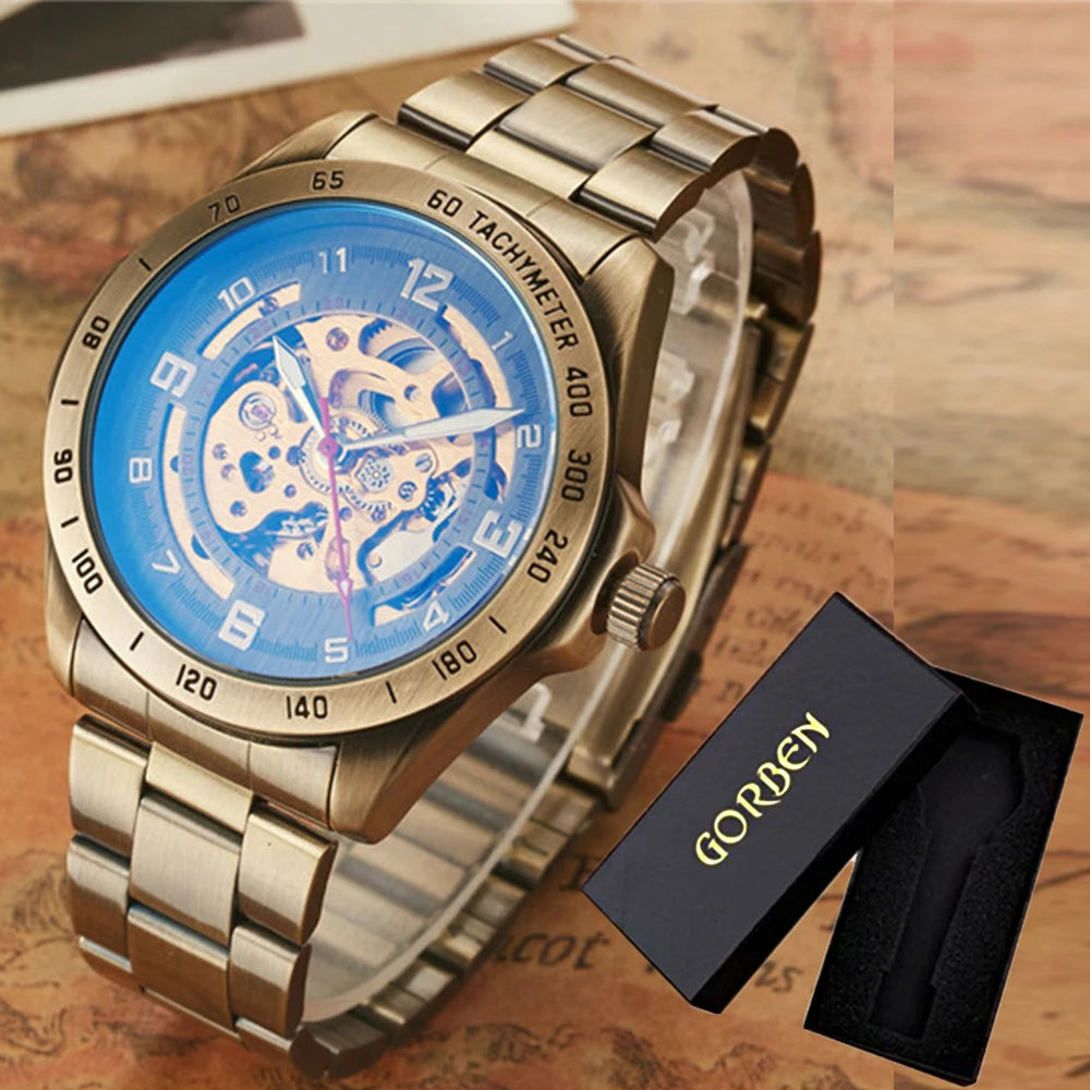 Men Waterproof Automatic Mechanical Watch  with Genuine Leather