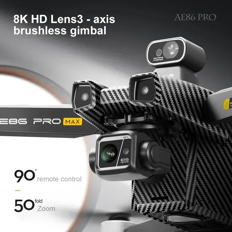 AE86 PRO MAX Professional Drone 10KM 3-Axis Gimbal RC Quadcopter 8K FPV Dual Camera GPS Obstacle Avoidance Drone with LED Screen