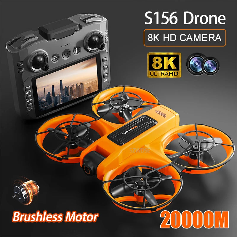 S156 Mini Drone 8K HD Aerial Photography Dual-Camera Dron With Screen Omnidirectional Brushless Motor Drone RC Toy Gift