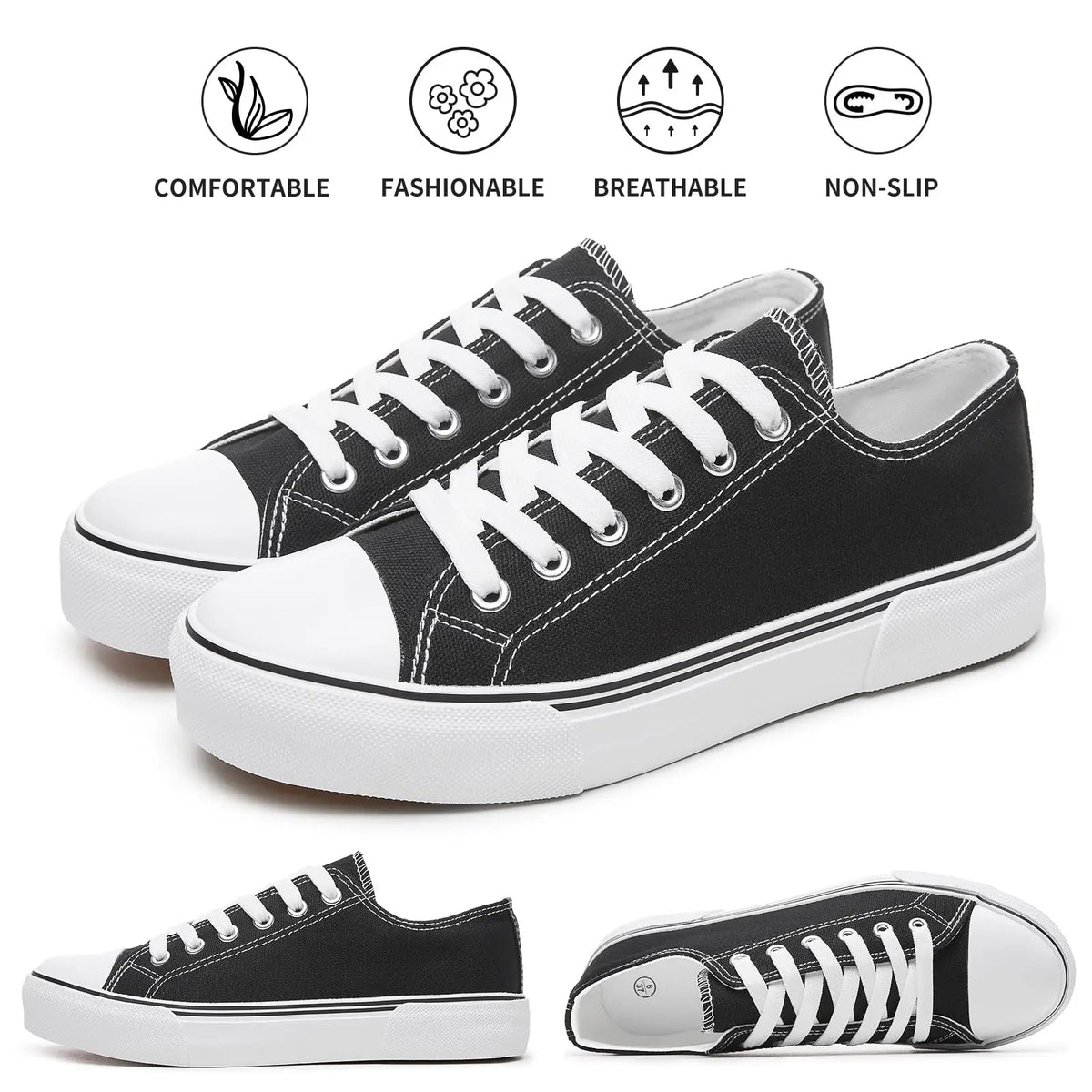 Women's Low-Top Canvas Sneakers – Breathable Casual Slip-On Flats