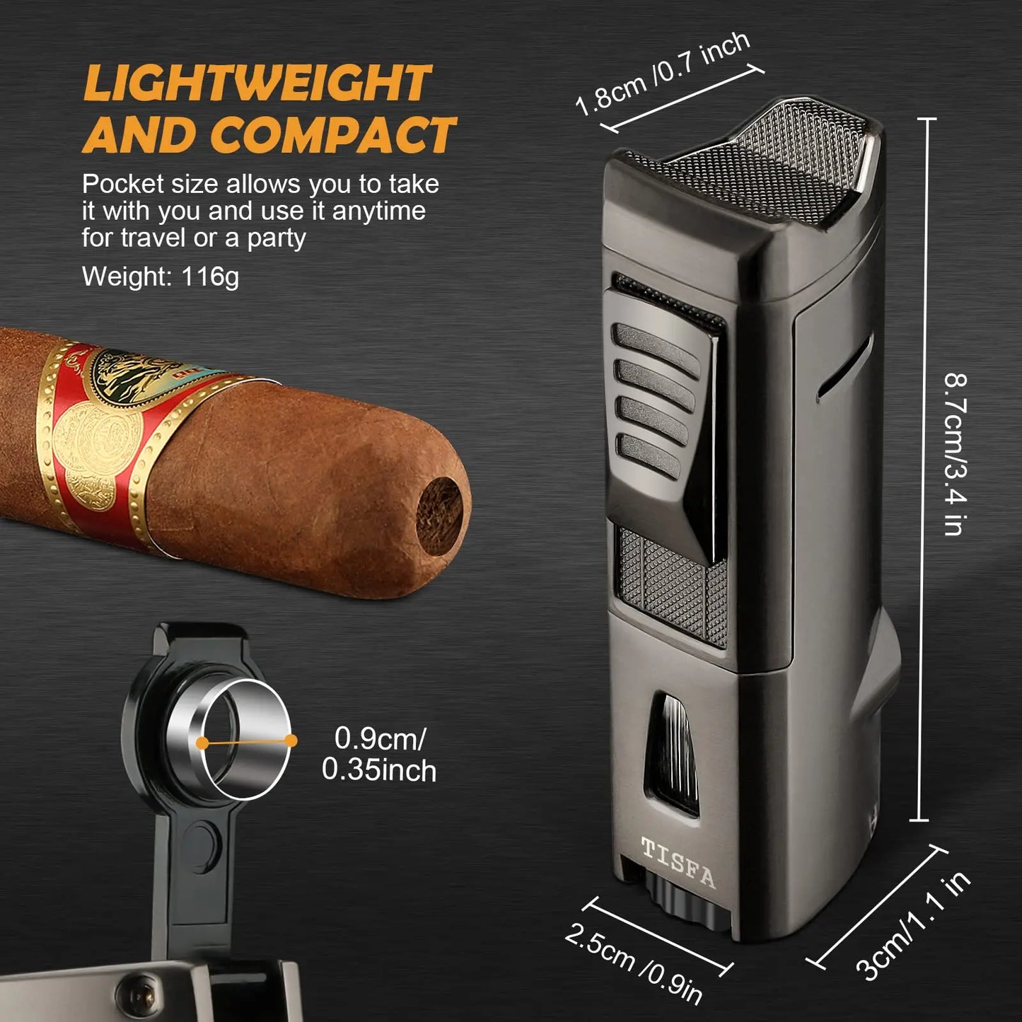 Torch Lighter Triple Jet Flame, Cigar Punch, Cigar Holder, Refillable Butane Cigar Lighter,Windproof Pocket Lighters for Smoking