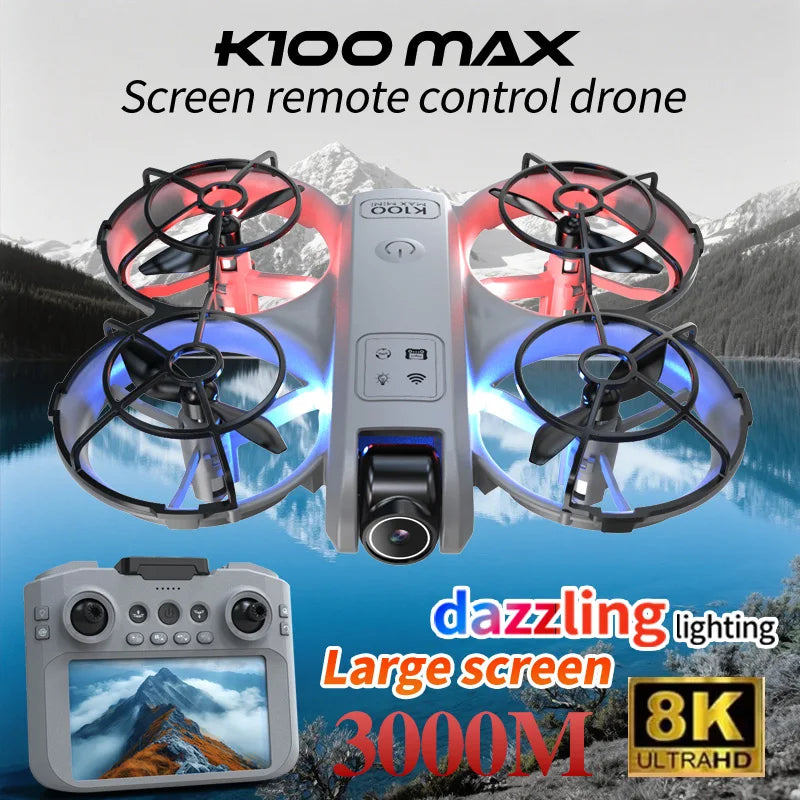 8K HD K100 MAX UAV Toy GPS Drones Large Screen Camera 5KM Range HD Dual Cameras Obstacle Avoidance Photography Quadcopter Gifts