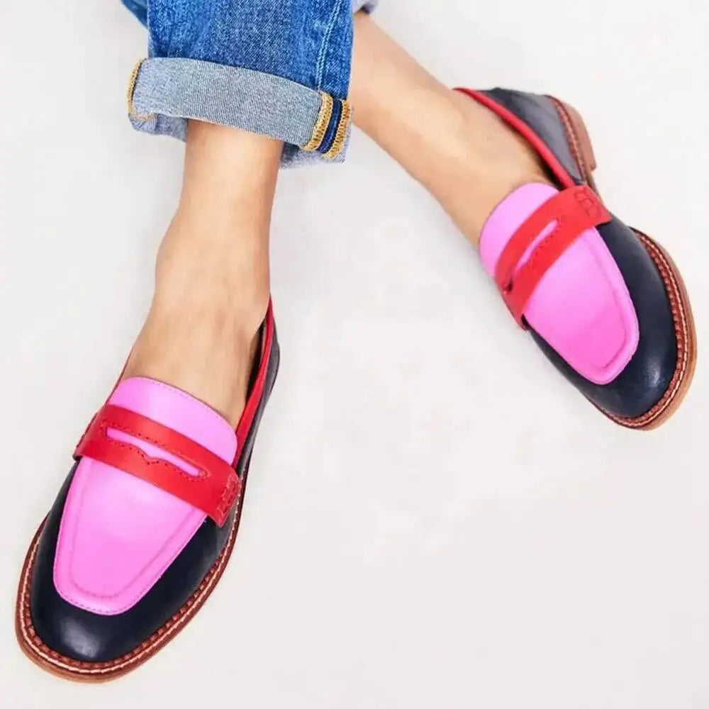 Women's Casual British Style Round Toe Loafers Low Heel Single Shoes