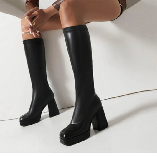 Women Knee Boots winter Autumn Fashion Retro Long Platform High Heels Comfortable Non Slip Outdoor Leather Boots Botas Mujer