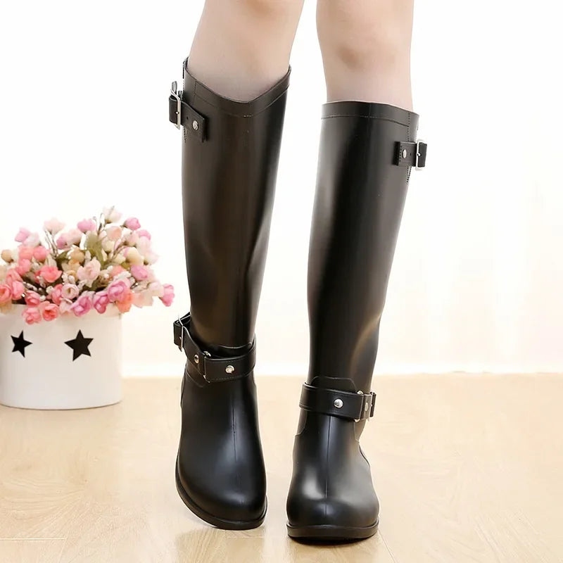 Rubber Boots for Women Waterproof Work Fashion Back Zipper Round Toe High Rain Boots Woman Water Shoes