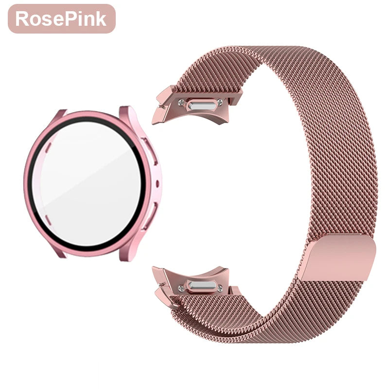 Metal Strap For Samsung Galaxy Watch 5 6 7 40mm 44mm Band With Screen Protector Hard Case Magnetic Loop Quick Install Bracelet