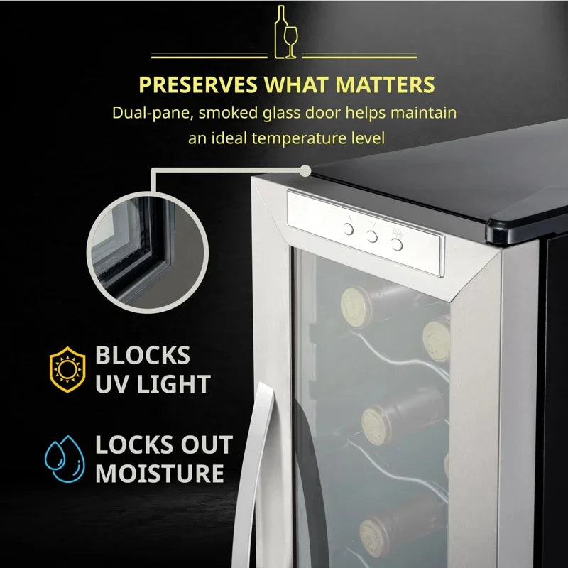 QWSchmécké 12 Bottle Compressor Wine Cooler Refrigerator w/Lock-Large Freestanding Wine Cellar Digital Temperature Control Fridg