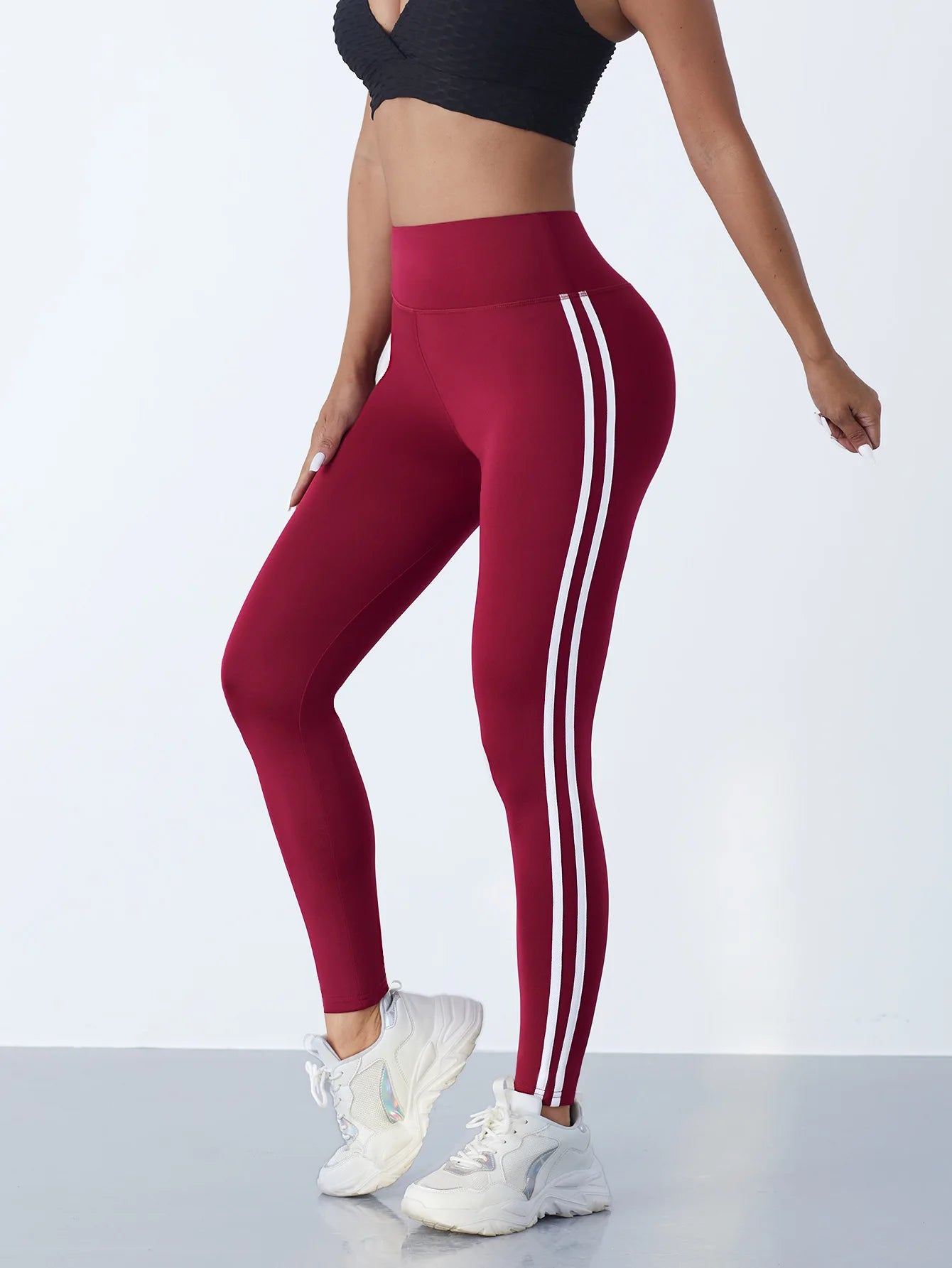 Breathable Casual Leggings with Side Stripe and High Waist