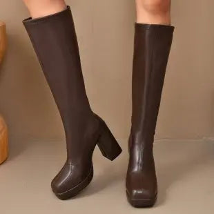 Women Knee Boots winter Autumn Fashion Retro Long Platform High Heels Comfortable Non Slip Outdoor Leather Boots Botas Mujer