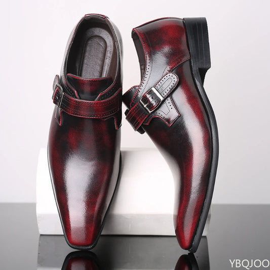 Belt buckle Men's Shoes Fashion Low heel Dress shoes British plus size Leather non slip Footwear Male Formal Suit Shoe Homme