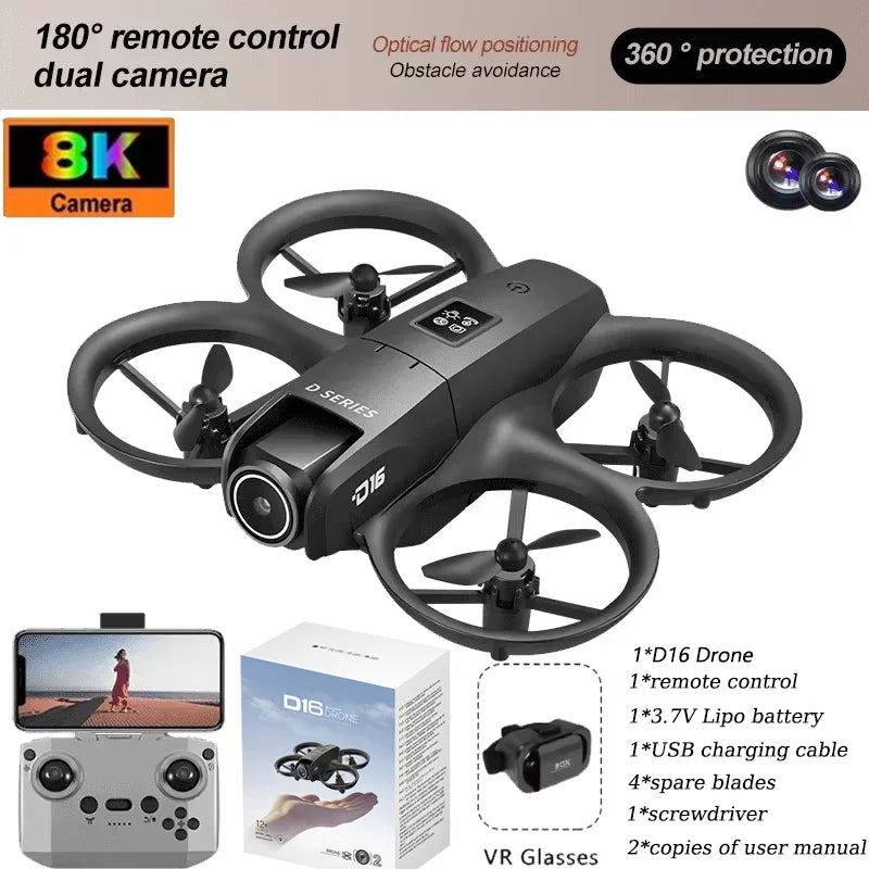 D16 Drone 8K HD With FPV Dual Camera RC Brushless Power Motor 5G WIFI Smart Obstacle Avoidance Profesional Aerial Quadcopter Toy