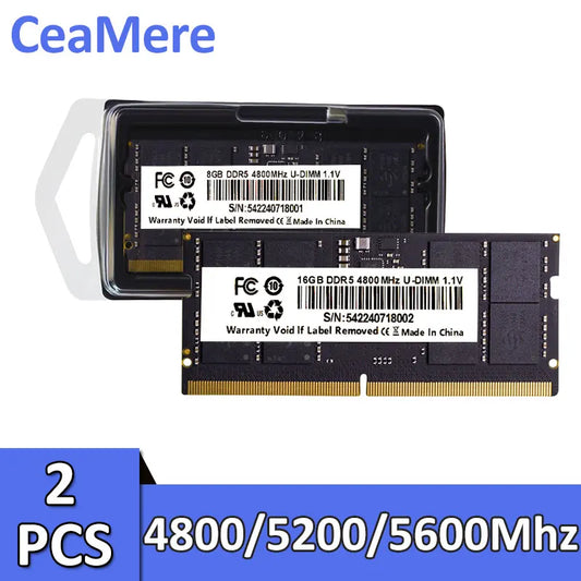 CeaMere DDR5 2 PCS notebook memory card 288pin RAM 8G,16G,32G memoriam 4800Mhz, 5200Mhz, 5600Mhz universal memory wholesale