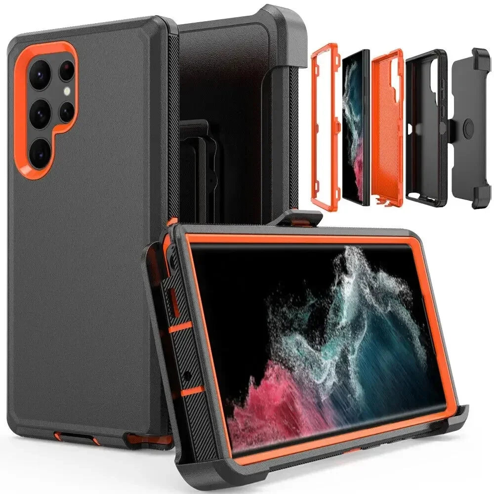 Armor Otter Case for Samsung Galaxy S26 S23 S22 S21 S20 S24 Ultra A17 A07 S25 edge Heavy Duty Shockproof +Belt Clip Box Case