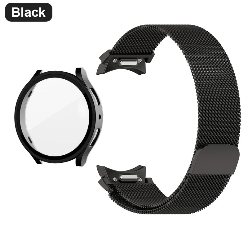 Metal Strap For Samsung Galaxy Watch 5 6 7 40mm 44mm Band With Screen Protector Hard Case Magnetic Loop Quick Install Bracelet