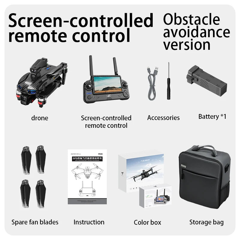 AE60 Drone GPS WIFI FPV 3-axis Gimbal 4K Dual Camera 360° Obstacle Avoidance Screen Control Quadcopter