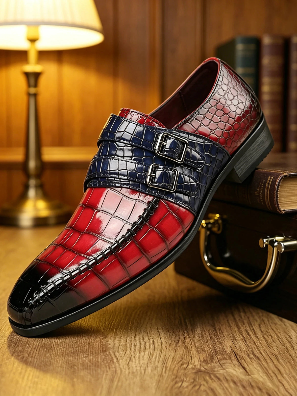 Luxury Men Dress Shoes Crocodile Grain Leather Shoes Men Buckle Casual Wedding Party Shoes High Quality Business Men