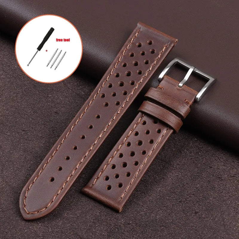 18mm 20mm 22mm Vintage Genuine Leather Strap Men Women Universal Cowhide WatchBand Breathable Bracelet Sport Wristbelt Accessory