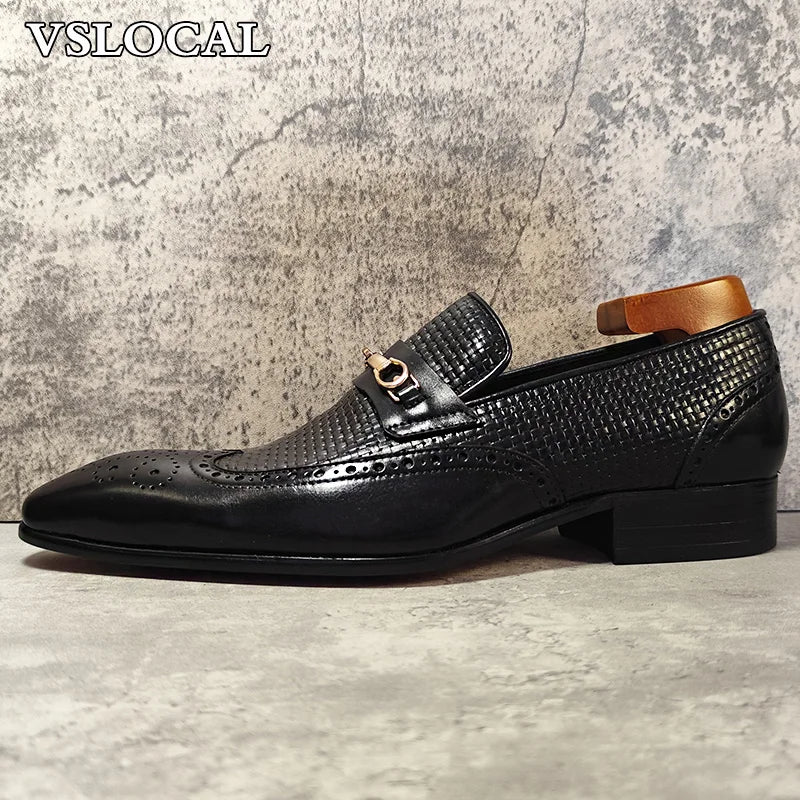 Luxury Brand Men Loafers Shoes Black Wing tip Slip On Casual Men Dress Shoes Wedding Office Horsebit Leather Loafers Men