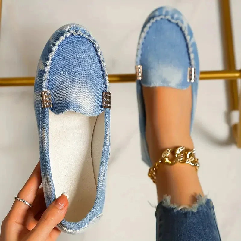 Women's Denim Flat Loafers: Comfortable Non-Slip Casual Shoes for Spring and Autumn.