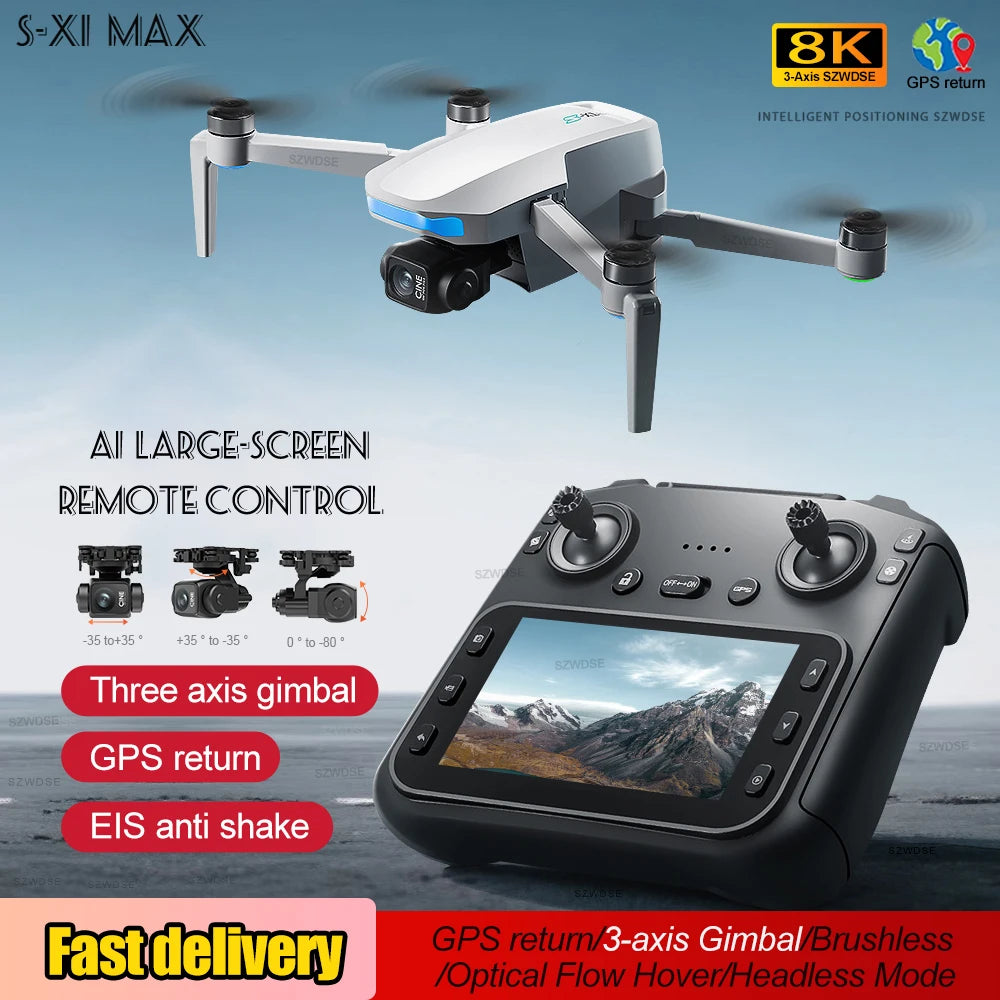 S-X1 High-end GPS Drone Professional 8K Camera With Screen 10KM Digital Image Transmission 3-axis Gimbal Brushless RC Quadcopter