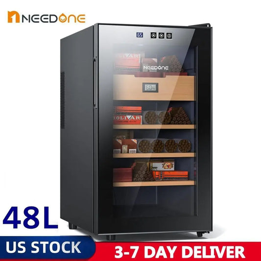 NEEDONE 48L Spanish Cedar Wood Cigar Humidor Electric Cooler Refrigerator Cigar Wine Cabinet Moisturizing Cigars Energy Saving