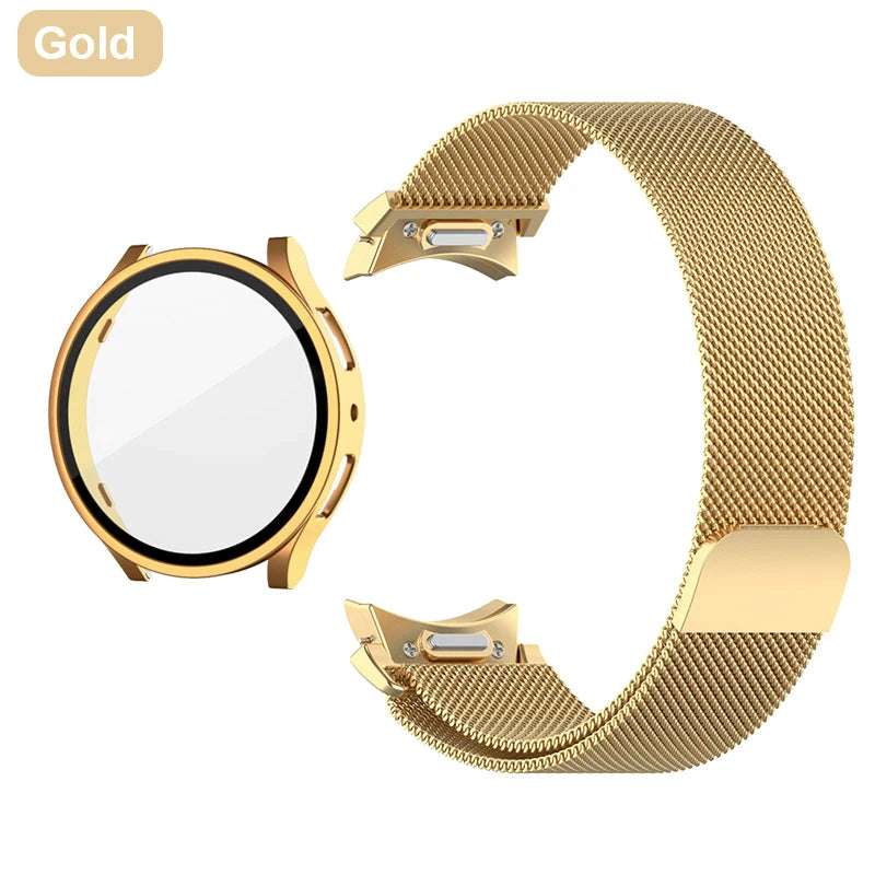 Metal Strap For Samsung Galaxy Watch 5 6 7 40mm 44mm Band With Screen Protector Hard Case Magnetic Loop Quick Install Bracelet