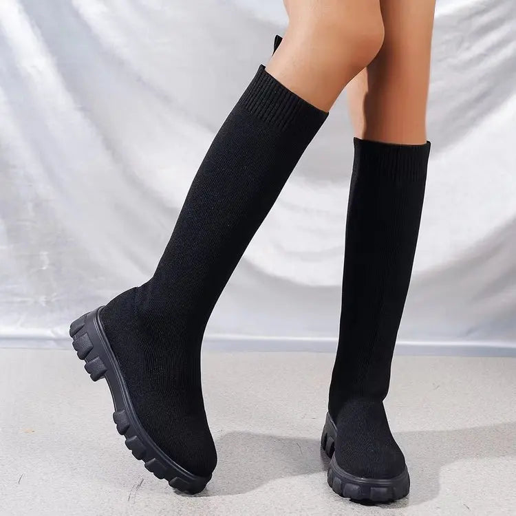 Women's Autumn/Winter New Brand Fashion Women's Boots Mid Sleeve Elastic Socks Boots Thick Sole Boots