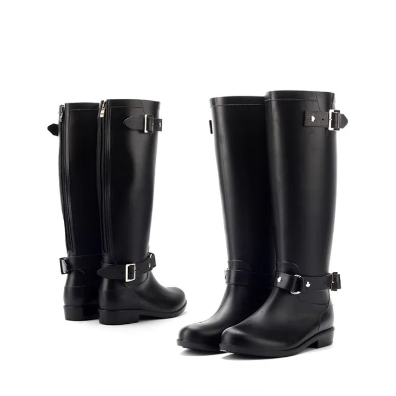 Rubber Boots for Women Waterproof Work Fashion Back Zipper Round Toe High Rain Boots Woman Water Shoes