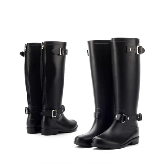 Rubber Boots for Women Waterproof Work Fashion Back Zipper Round Toe High Rain Boots Woman Water Shoes