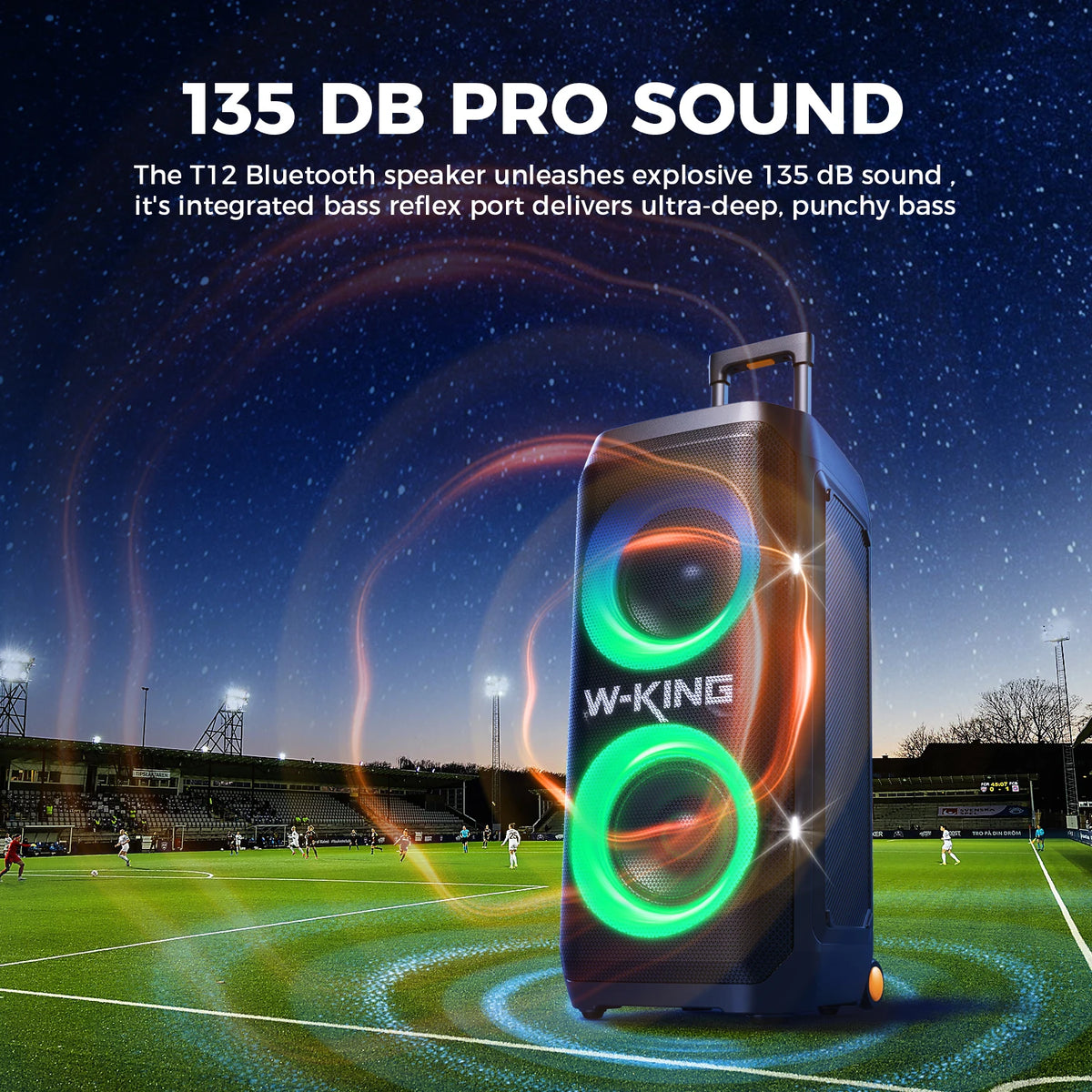 W-King T12 Portable Bluetooth Speaker Box with 370W Max Pro Sound,Light Show,Csb,Bass Boost, Wheels and Telescoping Handle