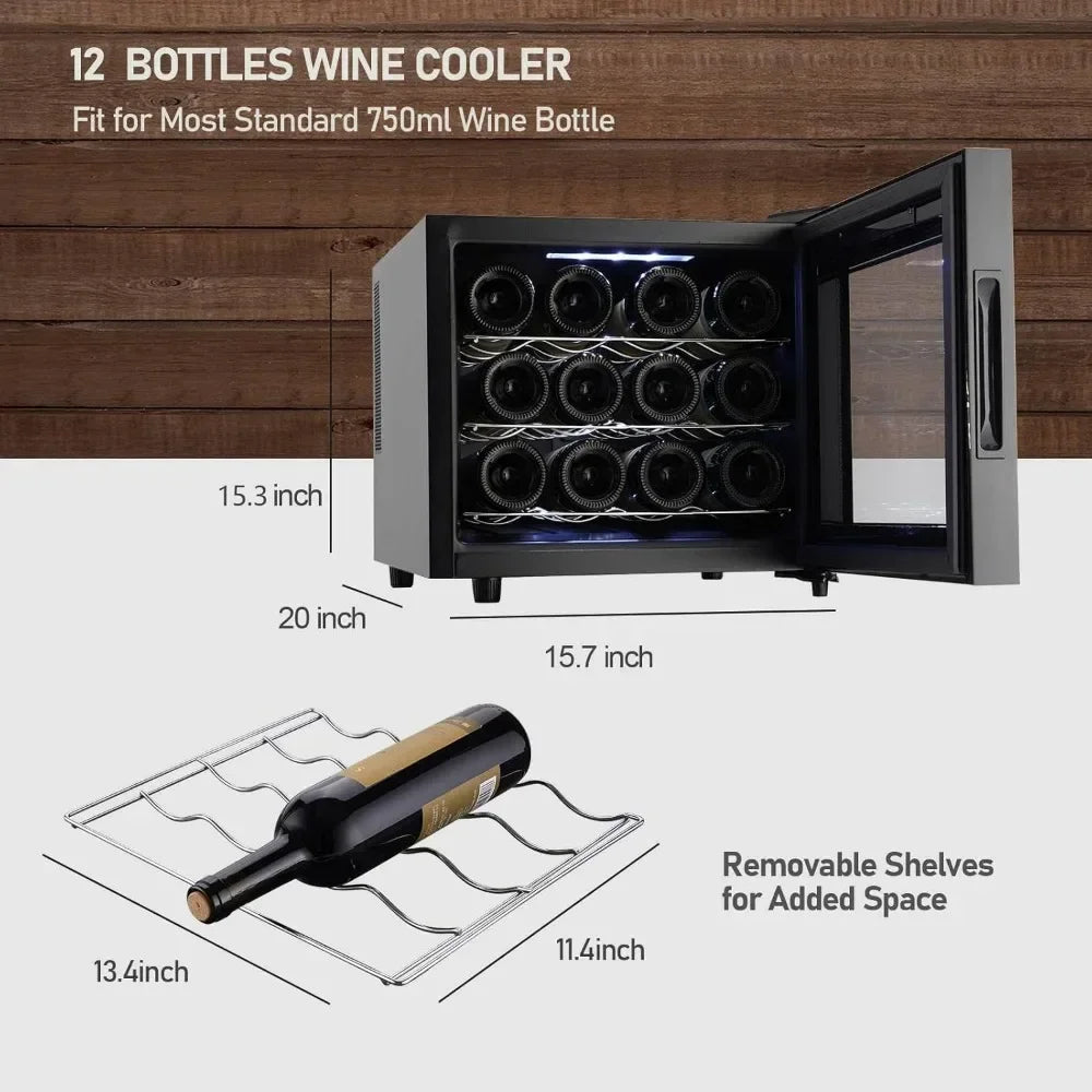 12 Bottle Wine Cooler Refrigerator, Small Wines Fridge Countertop with Digital Temperature Control, Freestanding Wine Cellars