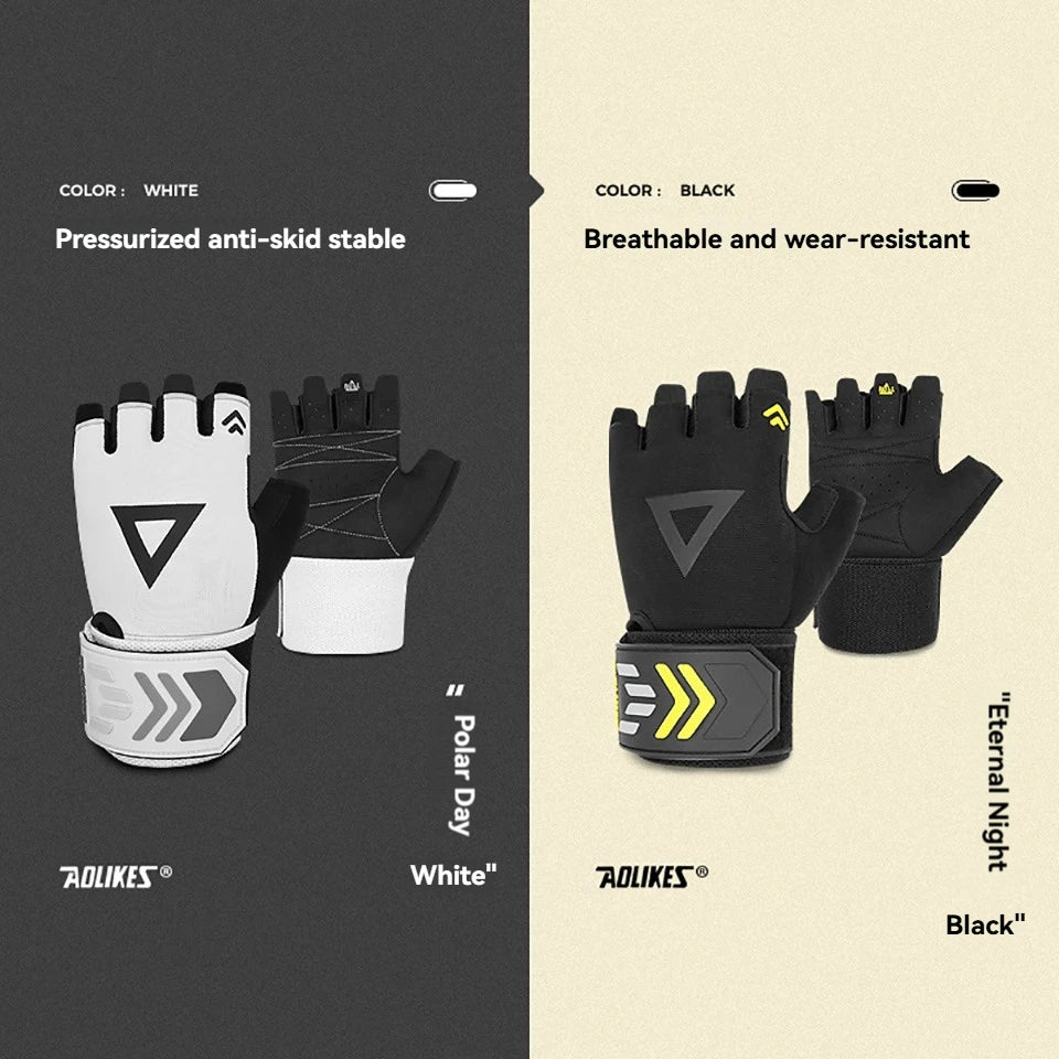 AOLIKES Workout Gloves for Men,Weight Lifting with Wrist Wrap Support,Full Palm Protection&Extra Grips for Weightlifting