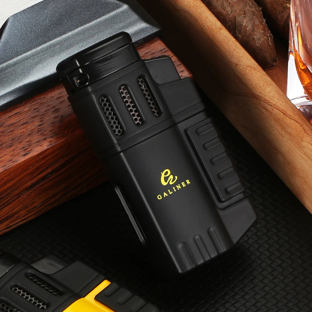 GALINER Butane Gas Lighter Cigar Cigarette Tobacco Lighter 4 Torch Jet Blue Flame Smoking Metal Luxury Cigar Lighter