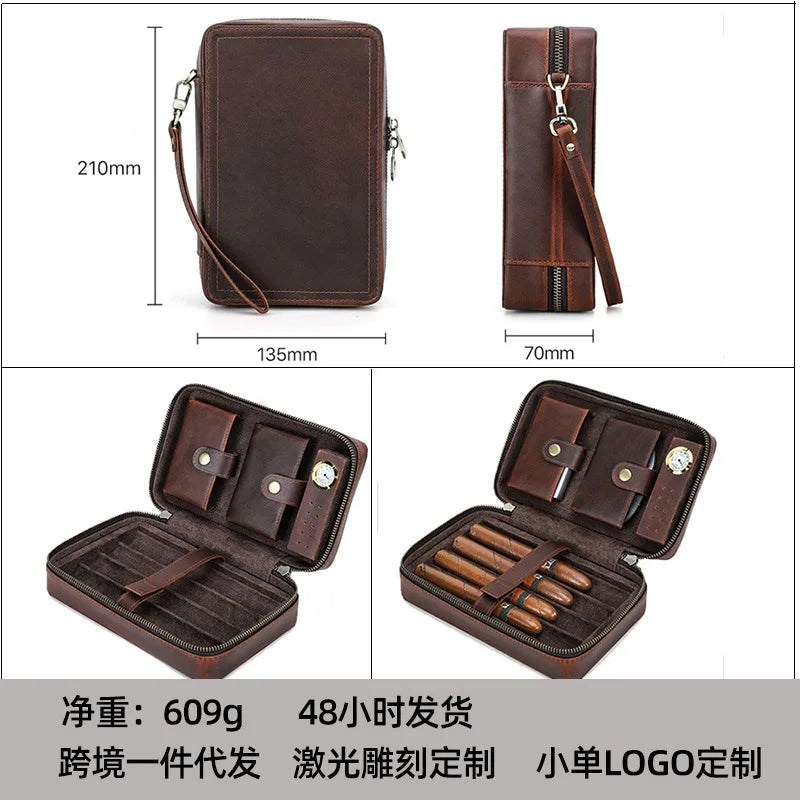 Portable Cigar Humidor With Hygrometer Cowhide Cigar Accessories Humidor Storage 4pcs Lighter Cutter Storage Box Humidor Luxury