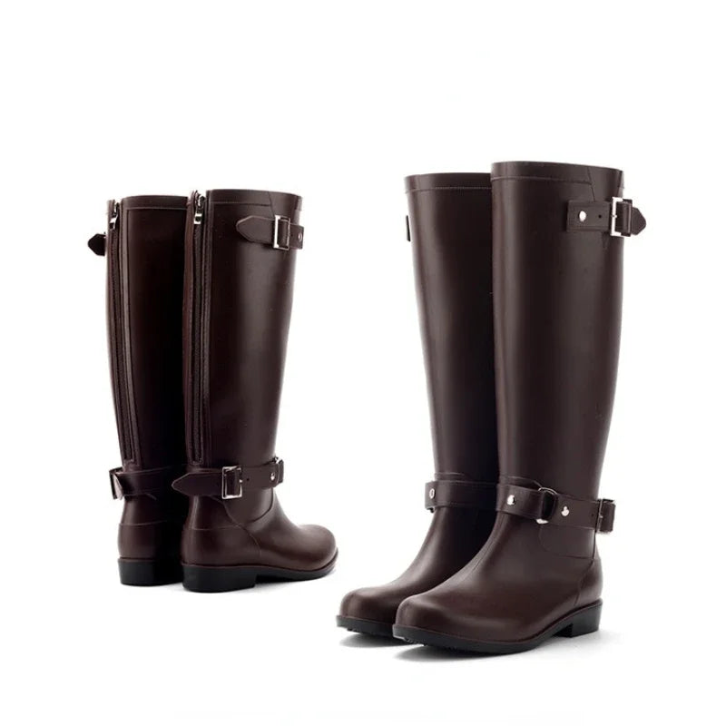 Rubber Boots for Women Waterproof Work Fashion Back Zipper Round Toe High Rain Boots Woman Water Shoes