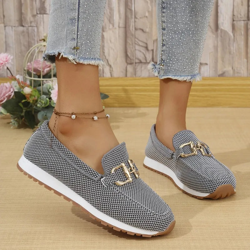 Women's White Mesh Casual Sneakers: Lightweight Breathable Walking Flat Shoes